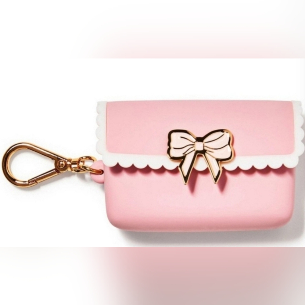 Bath & Body Works Pink Scallop Bow Snap Case PB Holder Bag Charm Keychain NEW